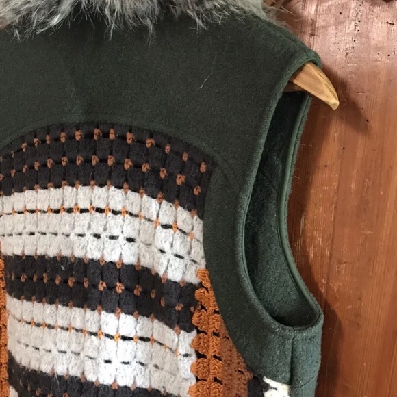 Anthropologie Elevenese Crochet Vest Wool Jacket Faux Fur Women’s XS - Picture 2 of 4